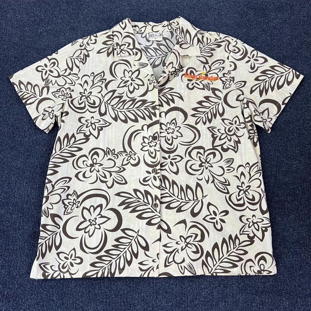 Go‎ Barefoot Hawaiian Shirt Mens XL Beige Brown Floral Kings Hawaiian Cotton